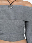 Morley Off Shoulder Sweater Grey Marle Princess Polly  Cropped 