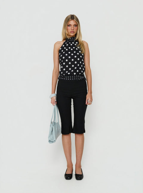 Eliannah High Neck Sleeveless Top Black Polka Dot