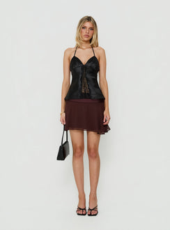 Deyla Lace Detail Tie Neck Satin Top Black