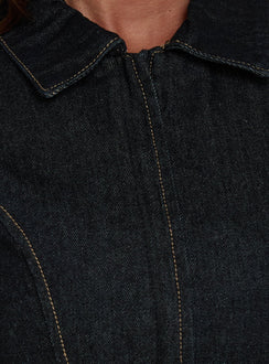 Raminna Zip-Front-Kragenoberteil aus Raw Denim
