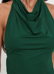 back view of model wearing Princess Polly Interlude Top Green Sleeveless Cowl 