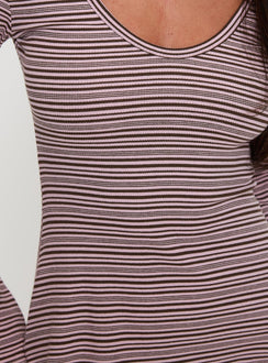 product Princess Polly Best Interest Long Sleeve Mini Dress Pink / Brown Scoop Neck 