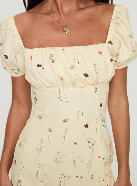 front view of model wearing Princess Polly Luvva Mini Dress Lemon Square Neck 