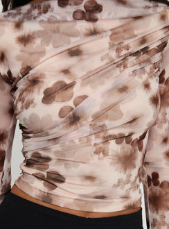 back view of model wearing Princess Polly Isolda Long Sleeve Top Multi Full Sleeves High Neck 