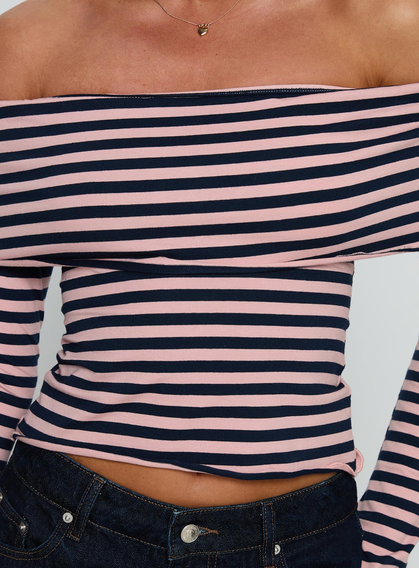 Janicia Off Shoulder Top Pink Stripe