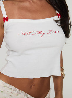 back view of model wearing Princess Polly All My Love Tank White Sleeveless Square Neck 