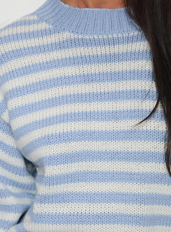 product Princess Polly Harmony Balloon Sleeve Knit Sweater Blue / White Stripe Cropped 