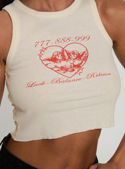 back view of model wearing Princess Polly Luck Heart Angels Top White Sleeveless Crew Neck 