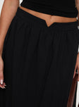 back view of model wearing Princess Polly Rennata Gathered Mid Rise Maxi Skirt Black Maxi 