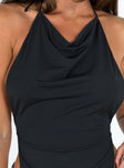 Front view of model wearing  front Princess Polly Sleeveless Cowl  Pritchard Top Black