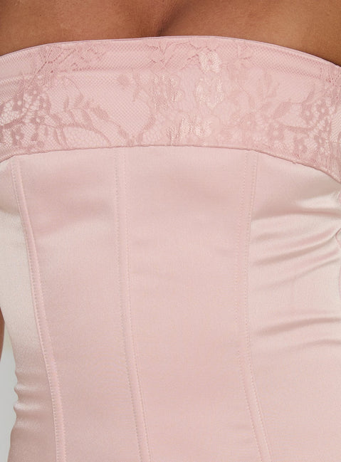 Sura Strapless Lace Detail Maxi Dress Pink