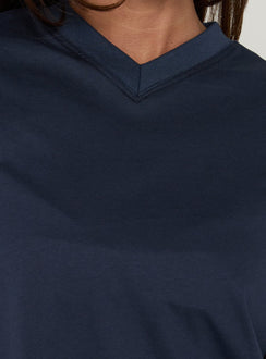 Settle Down Long Sleeve V Neck Top Navy