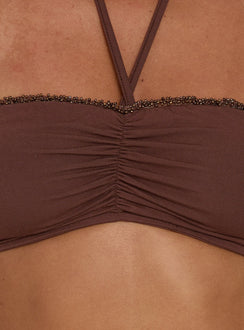 Jannelle Tie Neck Micro Crop Top Brown