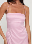 Pink maxi dress Satin material, lace up&nbsp;tie at back