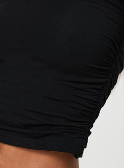 back view of model wearing Princess Polly Jakob Long Sleeve Top Black Full Sleeves Boat Neck 