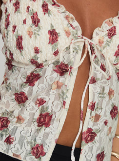 back view of model wearing Princess Polly Beckette Top Floral Sleeveless Sweetheart 