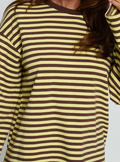 Settle Down Long Sleeve Top Yellow / Brown Stripe