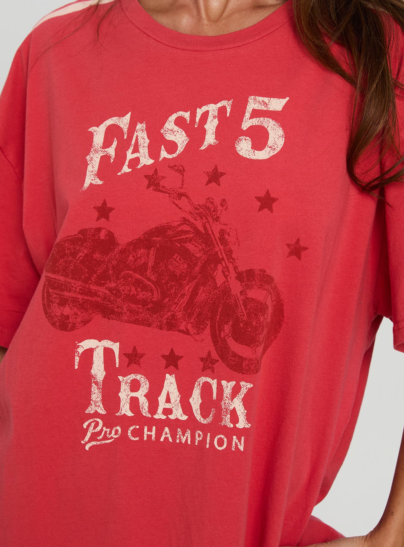Fast Track Oversized Graphic Top Red