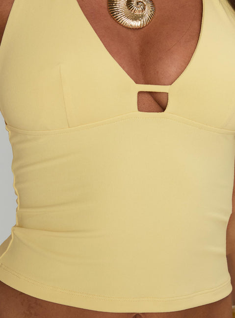 product Princess Polly Impress Me Halter Top Lemon Sleeveless Plunger 