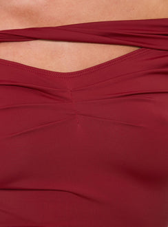 product Princess Polly Kressida Off The Shoulder Top Red Full Sleeves Asymmetric Neckline 