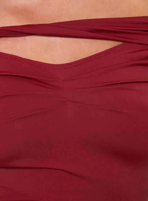 product Princess Polly Kressida Off The Shoulder Top Red Full Sleeves Asymmetric Neckline 