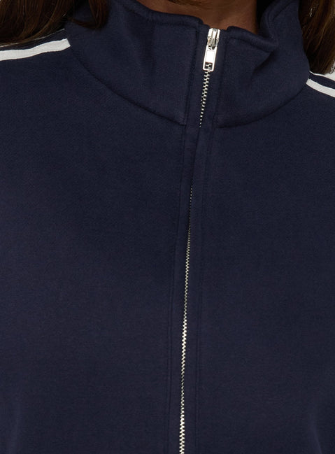 Discover the Keeran Funnel Neck Fleece Jumper Navy / White womens jumpers with short length detail Princess Polly
