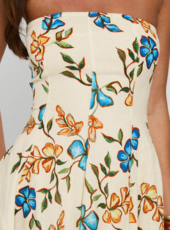 Doe Eyed Tie Back Strapless Mini Dress Multi