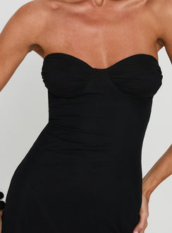 Mayah Scarf Tie Strapless Mini Dress Black