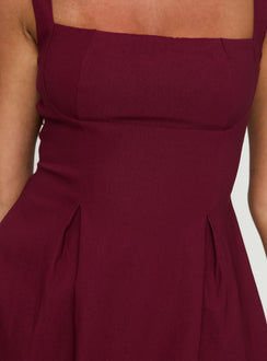 back view of model wearing Princess Polly Xanthus Mini Dress Red Square Neck 