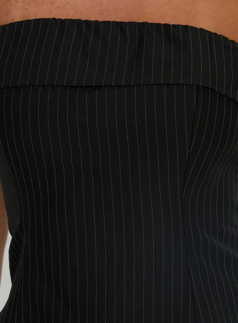 Isalyn Strapless Tailored Top Black Pinstripe