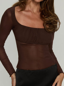Victoire Long Sleeve Mesh Top Chocolate