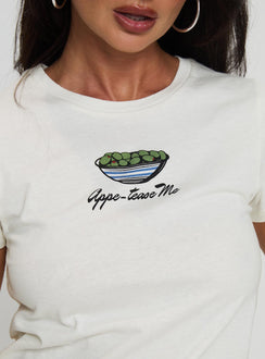 back view of model wearing Princess Polly Tease Me Top Cream Short Sleeves Crew Neck 