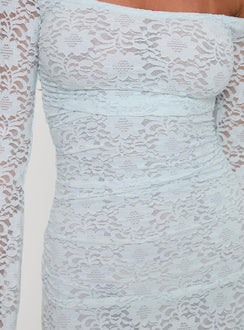 product Princess Polly Marceleine Long Sleeve Mini Dress Baby Blue Straight Neck 