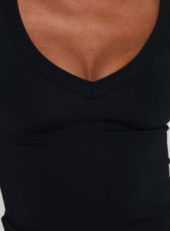 Daily Define Deep V Short Sleeve Top Black