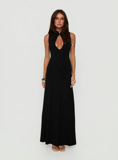 Ailany Keyhole Maxikleid mit rückenfreiem Cut-out, Schwarz