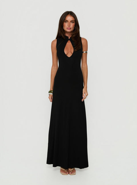 Ailany Keyhole Maxikleid mit rückenfreiem Cut-out, Schwarz