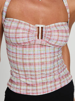 Isabetta Halter Top Pink Check