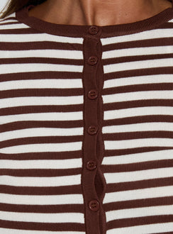 product Princess Polly Elcie Button Up Cardigan Brown Stripe Cropped Jumpers 