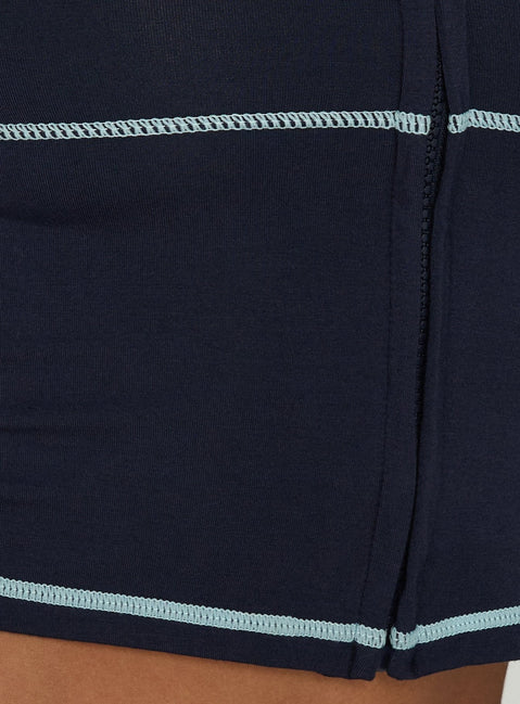 Kimberlyn Langarm-Jersey-Zip-Through-Top Marineblau