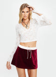 Front view of model wearing  front Princess Polly Full Sleeves Square Neck  Relli Long Sleeve Lace Top White