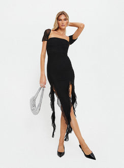 Front view of model wearing  front Princess Polly High Neck  Cortese Strapless Midi Dress Black