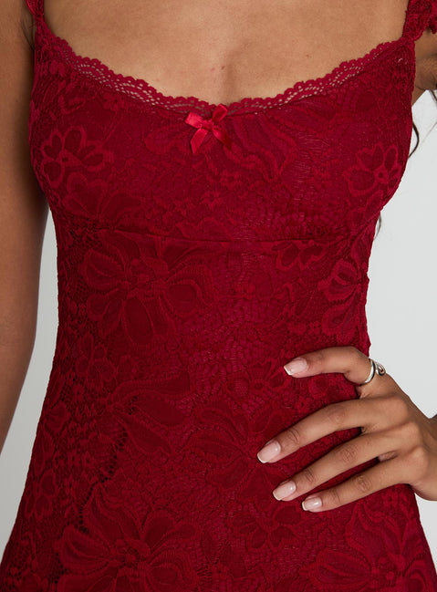 back view of model wearing Princess Polly Beacall Mini Dress Red Scoop Neck 