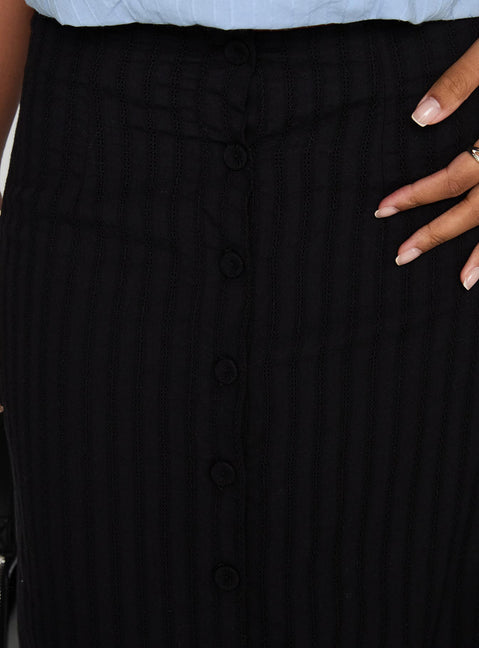 back view of model wearing Princess Polly Livie Maxi Skirt Black Maxi 