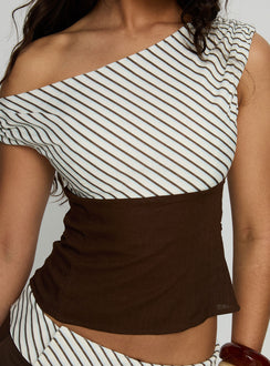 Past Life One Shoulder Top Brown / Stripe