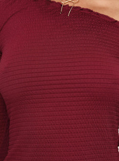 Opulent One Shoulder Top Maroon Full Sleeves Asymmetric Neckline 