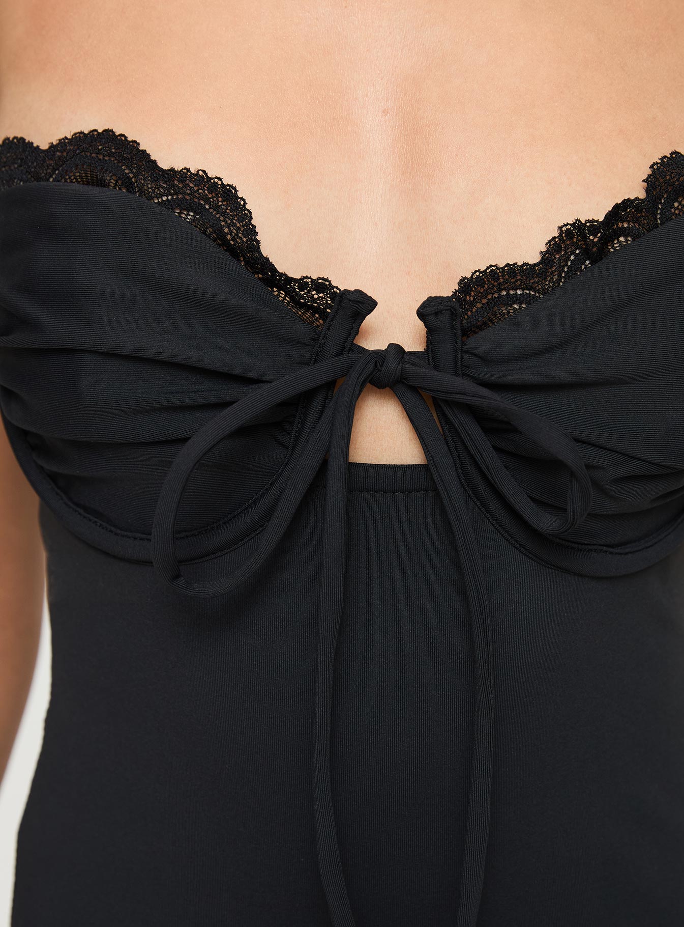 back view of model wearing Princess Polly Monument Bodysuit Black Sleeveless Sweetheart 