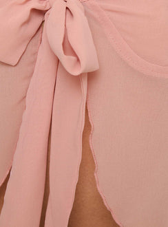 back view of model wearing Princess Polly Rica Bow Top Pink Sleeveless V-Neck 