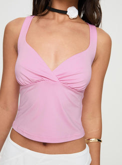 back view of model wearing Princess Polly Wandella Tank Pink Sleeveless Sweetheart 