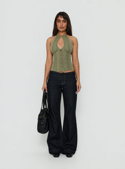 Call You Up Keyhole Backless Top Olive