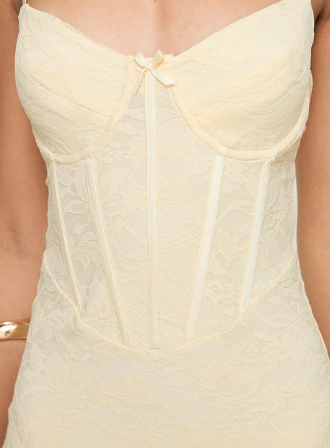 back view of model wearing Princess Polly Tarini Corset Mini Dress Cream Sweetheart Neckline 